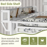 Mirightone Queen Size Loft Bed with Stairs and Storage, Metal Loft Bed Frame with Bedside Shelf and Large Under-Bed Space, Heavy-Duty Loft Beds for Adults Teens and Kids, White Mirightone