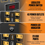 Masterplug 75ft Cord Reel, Retractable Extension Lead with Winding Handle, Safety Overload Circuit Breaker and Power Switch, 4x Grounded Outlets, 2x USB Ports, 15amps, 12AWG Cable Masterplug