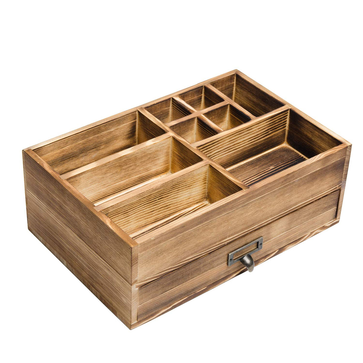 Liry Products Rustic Wooden Organizer Cosmetic Storage Cabinet Makeup Display Box Office Supplies Desktop Vanity Drawers Multiple Compartments Brown Tabletop Caddy Accessary Sorter Brush Holder Home Liry Products