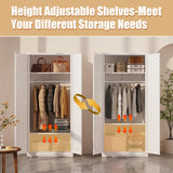 MetalMax 71" Tall Metal Storage Cabinet, Armoire Wardrobe Closet with Hanging Rod, Metal Clothing Storage Cabinets, White Bedroom Armoires with Adjustable Shelves, Steel Closet Cabinet for Bathroom MetalMax