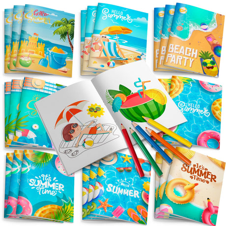 24Pcs Summer Pool Coloring Books Bulk, Hawaii Beach Mini Coloring Books DIY Art Drawing Watermelon Pineapple Coconut Flamingo Designs for Summer Party Decorations Hawaii Beach Pool Party Favors WoodArtSupply