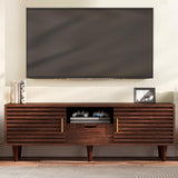 Whalefall Mid Century TV Stand for 65+ Inch TV, Entertainment Center with Sliding Door, Drawer, Storage Shelves, Mid Century Modern Media TV Console, Boho Television Stand for Living Room (59",Brown) Whalefall