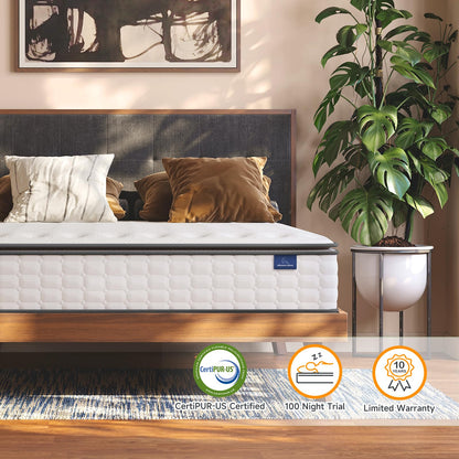 Vesgantti Full Size Mattress, 10 Inch Hybrid Full Mattress in a Box, Pillow Top Double Bed Mattress, Gel Momory Foam and Pocket Coils Innerspring Mattresses, Pressure Relief, Medium Firm Plush Feel