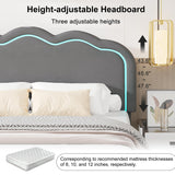 VECELO Upholstered Full Bed Frame with Headboard Adjustable, LED Lights, USB-A & Type-C, Velvet Platform Bed Noise Free, Mattress Foundation with Wooden Slats, No Box Spring Needed, Grey VECELO