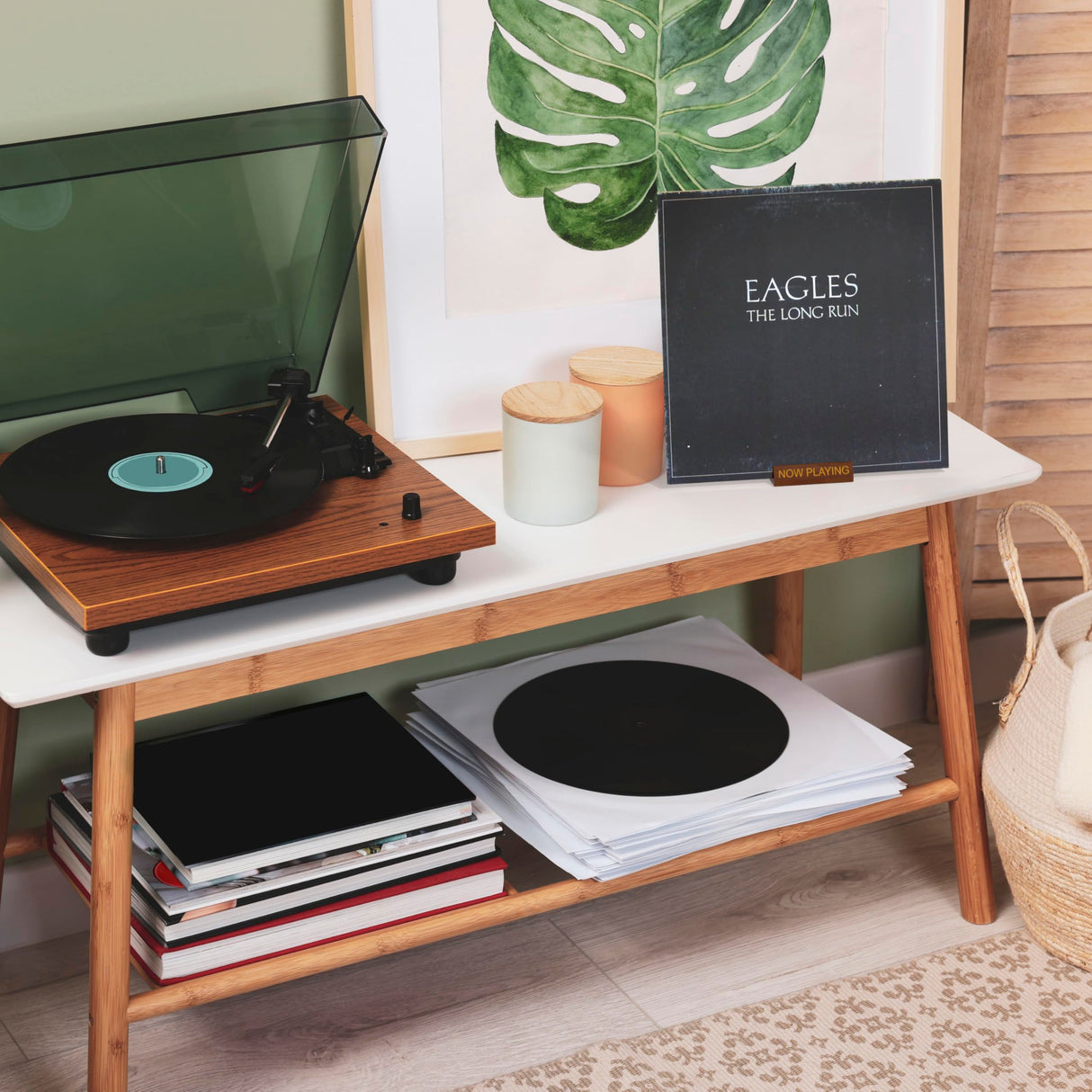 Now Playing Vinyl Record Stand | Vinyl Record Holder Display | Wood Records Storage Stands for Albums | Now Spinning Vinyl Accessories Rack Heather & Willow