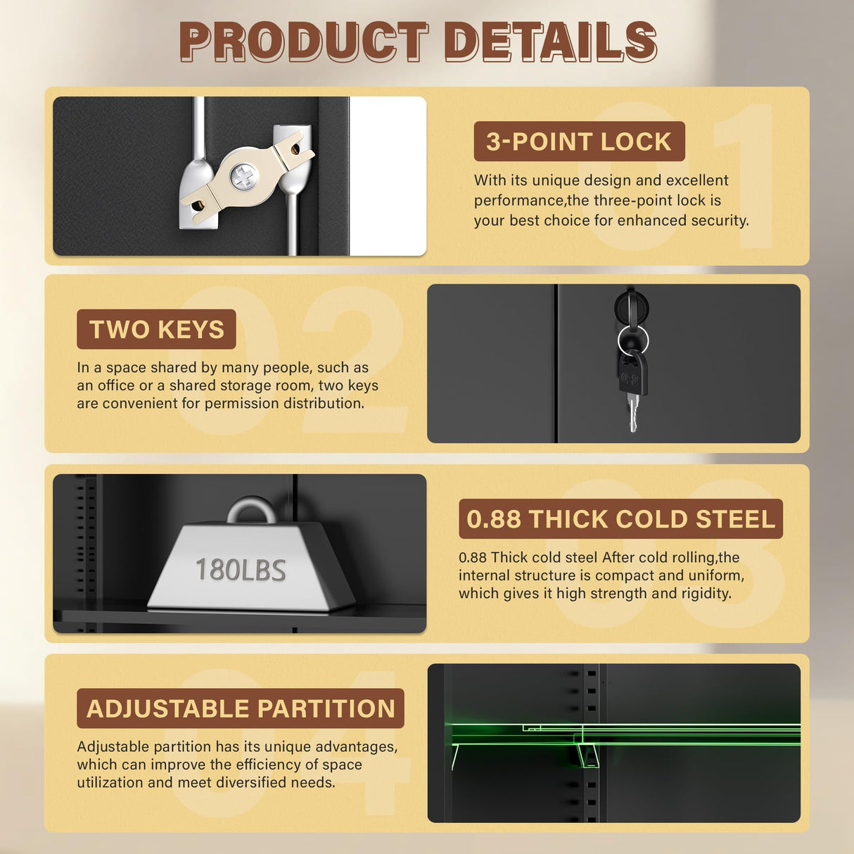 INTERGREAT Metal Storage Cabinet with Wheels, 73" H Rolling Metal Cabinets with Doors and Shelves, Black Steel Lockable Cabinet on Wheels for Garage Storage INTERGREAT