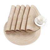 SHACOS 15 inch Round Braided Placemats Set of 6 Non Slip Heat Resistant Cotton Polyester Table Mats Washable Place Mats for Kitchen Dining Party Table Decor (Beige, 6) SHACOS