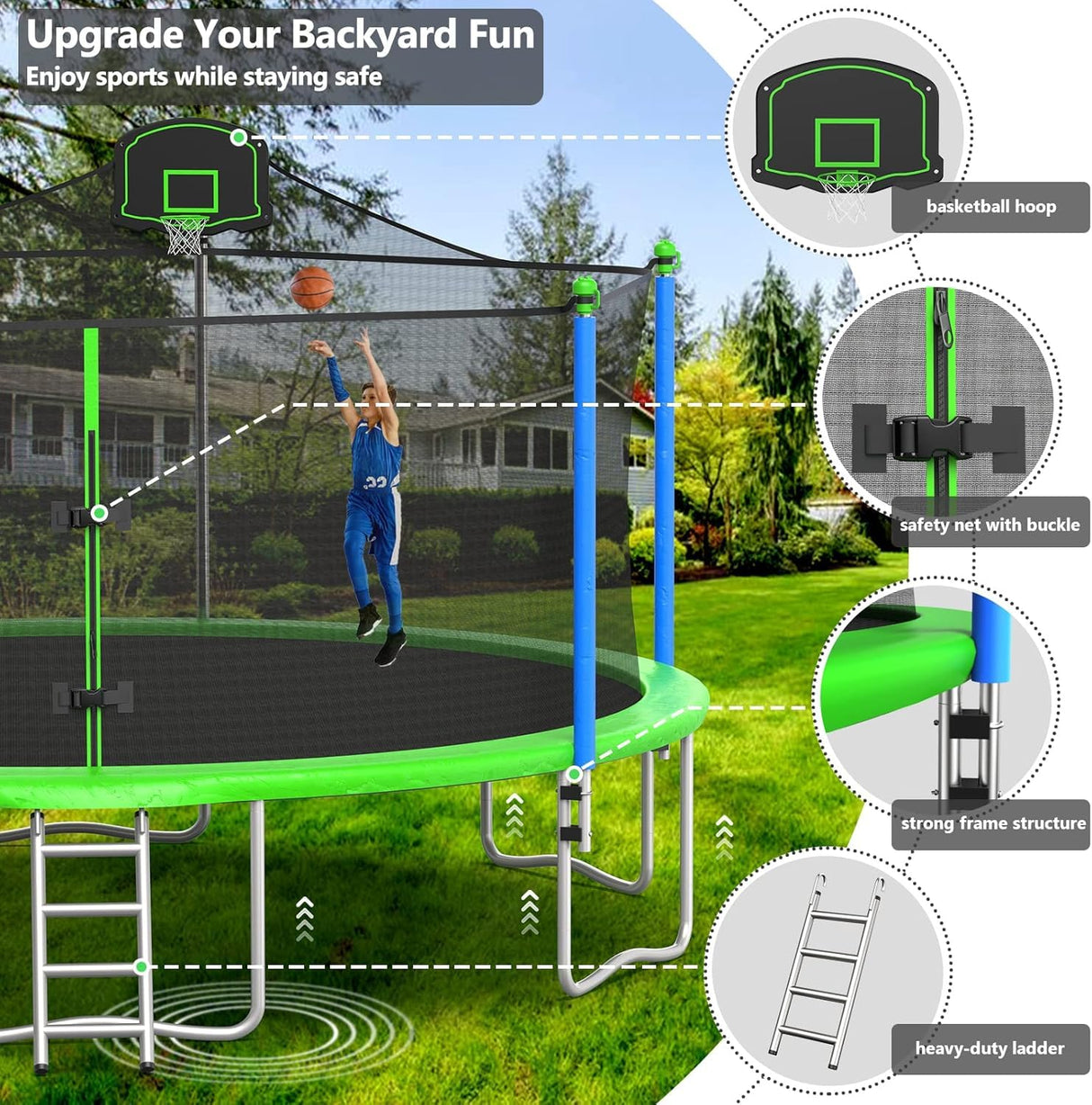 Lyromix 16FT Trampoline for Kids and Adults, Outdoor Recreational Trampolines with Safety Enclosure Net and Basketball Hoop Lyromix