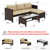 Shintenchi Outdoor Patio Furniture Sets, Wicker Patio sectional Sets 3-Piece, All Weather Wicker Rattan Patio Seating Sofas with Glass Coffee Table and Cushion (Beige) Shintenchi