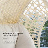 Ulax Furniture Hanging Egg Chair, Wicker Rattan Swing Hammock Chair with White Stand and Beige Cushion for Indoor Outdoor Ulax furniture