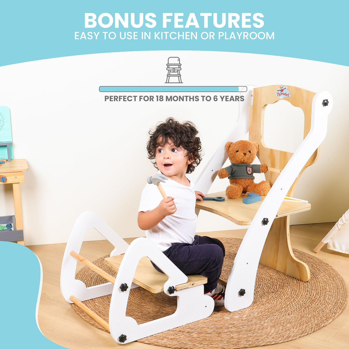 ZYSMALAT Toddler Tower | Kitchen Stool Helper | Montessori Kitchen Step Stool | Toddler Standing Tower | Learning Tower | Adjustable Height | Foldable Tower | Kids Boys Girls | 2025 Design ZYSMALAT