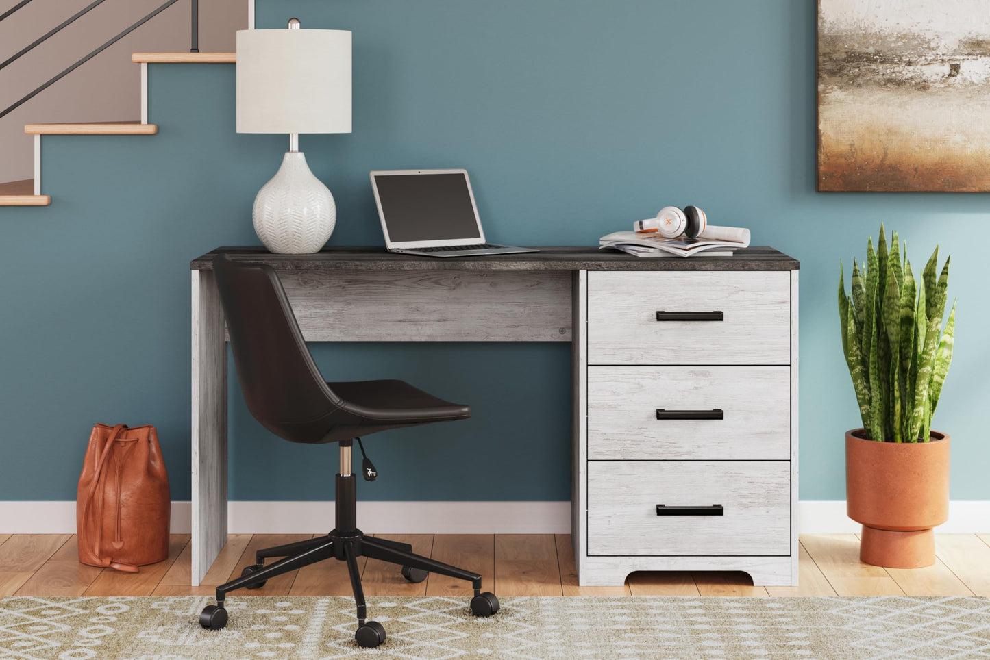 Signature Design by Ashley Shawburn 3-Drawer Home Office Desk, 54" W x 19" D x 29" H, White & Gray - WoodArtSupply