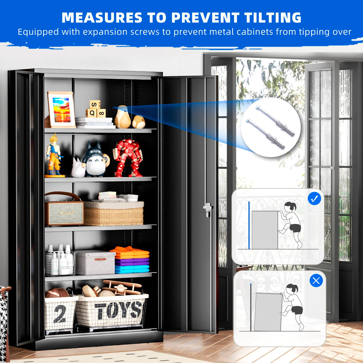 Superday Metal Garage Storage Cabinet with Lock, 72"×36"×18" Metal Storage Cabinets with 2 Doors and 4 Shelves, Black Locking Tool Cabinets for Home Office, Garage, File, Gym, School Superday