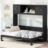 Full Size Murphy Bed Cabinet, Solid Wood Wall Bed with Storage, for Bedroom Guestroom Home Office, Black RuiSiSi