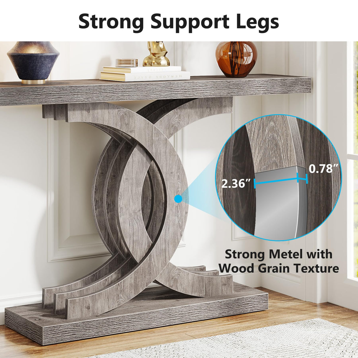 Tribesigns Console Tables Modern Farmhouse 39-inch Entryway Table with Geometric Base, Wooden & Metal Hallway Table/Narrow Sofa/Accent Table for Entrance, Living Room (Grey) Tribesigns