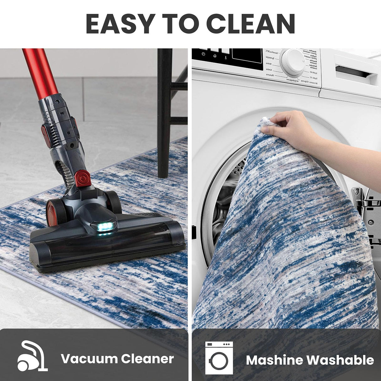 SIILOOM 2x6 Navy Blue Gray Neutral Multi Modern Abstract Runner Rug for Hallways, Super Soft Hallway Decor Kitchen Rugs with Non-Slip, Non-Shedding Washable Rug for Hallways Entryway Bedroom Indoor SIILOOM