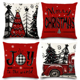 DIYDEC 4pcs Christmas Pillow Covers 18x18 Inch Red Pillow Covers Xmas Decorations Buffalo Tree Truck Merry Christmas Pillows Winter Holiday Farmhouse Seasonal Throw Case Decor for Sofa Couch DIYDEC