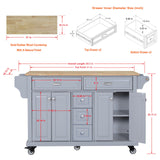 Generic 60.5"" Kitchen Island on Wheels, Rolling Island Table for Kitchen with Double Storage Cabinet and 5 Drawers, Portable Kitchen Cart with Rubber Wood Top, Grey, Large Generic