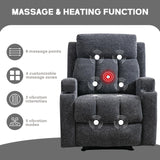CANMOV Manual Recliner Chair with Massage and Heat,Soft Fabric Recliner Chair with Overstuffed Arm and Back, Manual Reclining Single Sofa with 2 Cup Holders, Side Pocket for Living Room,Dark Grey CANMOV