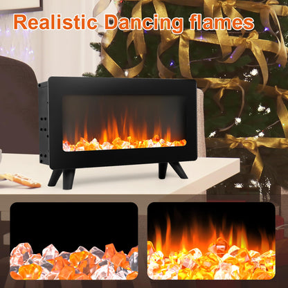 16" Small Electric Fireplace Heater - Desk Space Heater with Realistic Led 3D Flames, Freestanding Fire Places Electric Fireplace Stove, Infrared Heater Indoor, 750 | 1500w, Overheating Protection