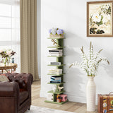 TUTOTAK Bookshelf, 8-Tier Bookcase, Narrow Spine Book Shelf for Small Space, Corner Standing Shelf for Living Room, Office, Study, Entryway, Olive Green BS06BOG008 TUTOTAK