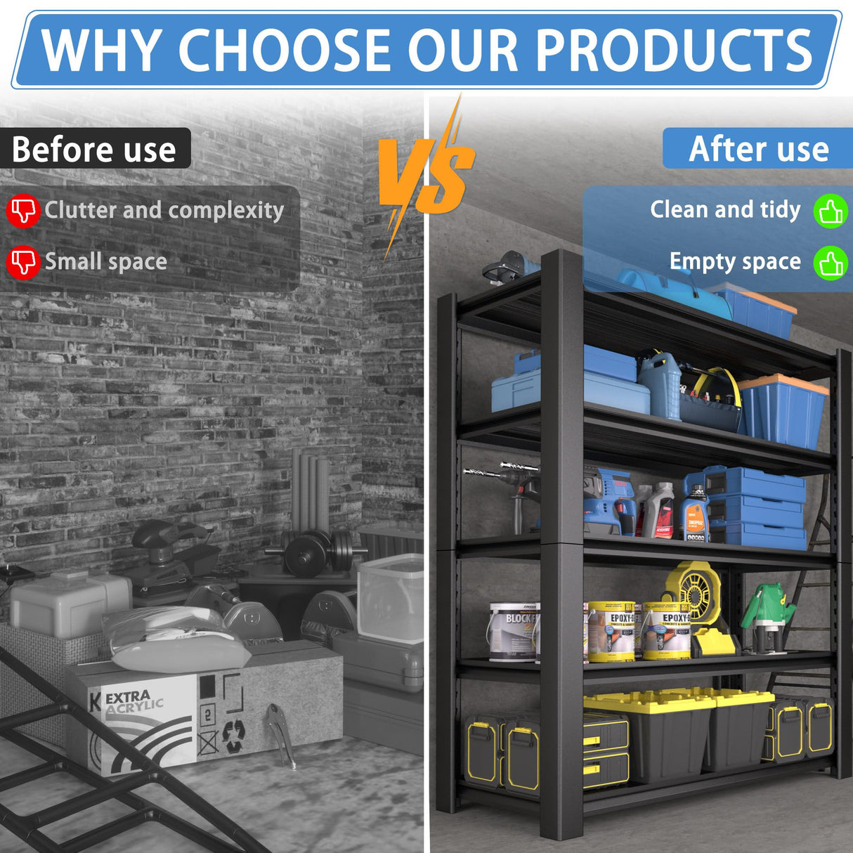 Nexvrtau 5-Tier Garage Shelving Heavy Duty, 3000 LBS Capacity Metal Storage Rack 76" H x 60" W x 24" D, Adjustable Shelves Unit for Garage, Warehouse, Basement, Pantry, Workshop.2 Pack Nexvrtau