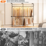 Aheaplus Industrial Pipe Clothing Rack, Reversible 79.7'' Clothes Rack for Hanging Clothes, Heavy Duty Garment Racks Closet Wardrobe with LED Lights& Shelves, Walk-in Closet System, Black Aheaplus