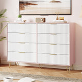 GarveeHome Fluted Dresser for Bedroom with 8 Drawers,55" Wide Modern Chest of Wooden Bedroom Chest with Metal Handle,Clothes Storage Organizer,Dresser & TV Stand for Living Room,PIink GarveeHome