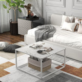 Giantex Square Coffee Table with Faux Marble Tabletop & Steel Frame, Center Cocktail Table, Accent Living Room Furniture, Low Bedside Table, Easy Assembly (White) Giantex