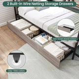 DICTAC Twin XL Corner Bed Frame with Storage Drawers,Charging Station and Led Lights Farmhouse Metal Platform Bed Frame with Sliding Barn Doors,Twin XL Daybed with Storage Headboard,Rustic Gray DICTAC