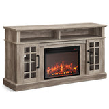 BELLEZE Traditional 58" Rustic TV Stand with 23" Electric Fireplace Heater with Sound, Media Entertainment Center Console Table for TV up to 65" with Open Storage Shelves and Cabinets - Ashland Pine BELLEZE