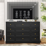 Hasuit Large Dresser with 12 Drawers for Bedroom, 61.4'' Long Modern Chest of Drawers, Black Wide Dressers Clothes Closet, Wooden Bedroom Funiture Storage Organizer Hasuit