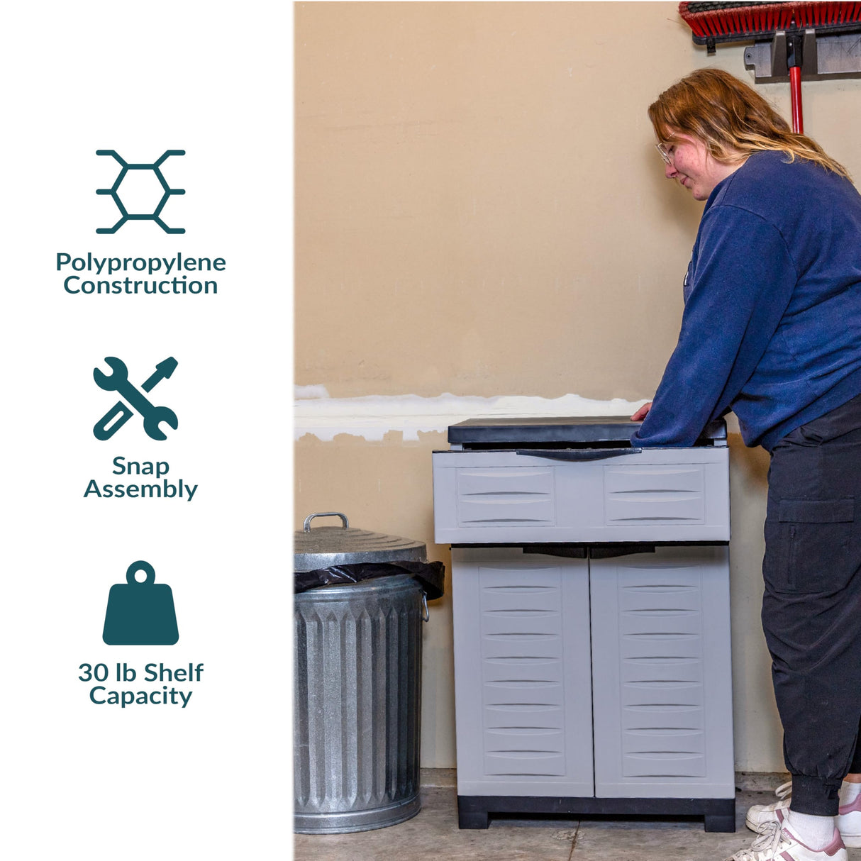 Sunnydaze Plastic Garage Storage Cabinet with Adjustable Shelf - 34.5" H - Garage, Office, Home, Laundry Room - Gray Sunnydaze Decor