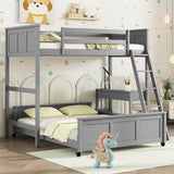 Harper & Bright Designs Twin Over Full Bunk Bed with Desk and Storage Drawers in Grey Harper & Bright Designs