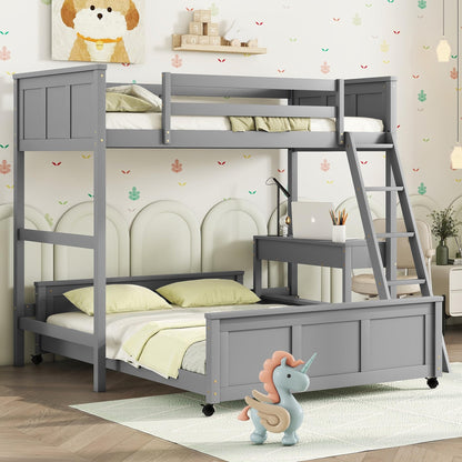 Harper & Bright Designs Twin Over Full Bunk Bed with Desk and Storage Drawers in Grey