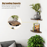 FNBAR Corner Floating Shelves, Rustic Brown Wood, Set of 2, Wall Mount Storage with Guardrail for Bathroom Kitchen Living Room FNBAR