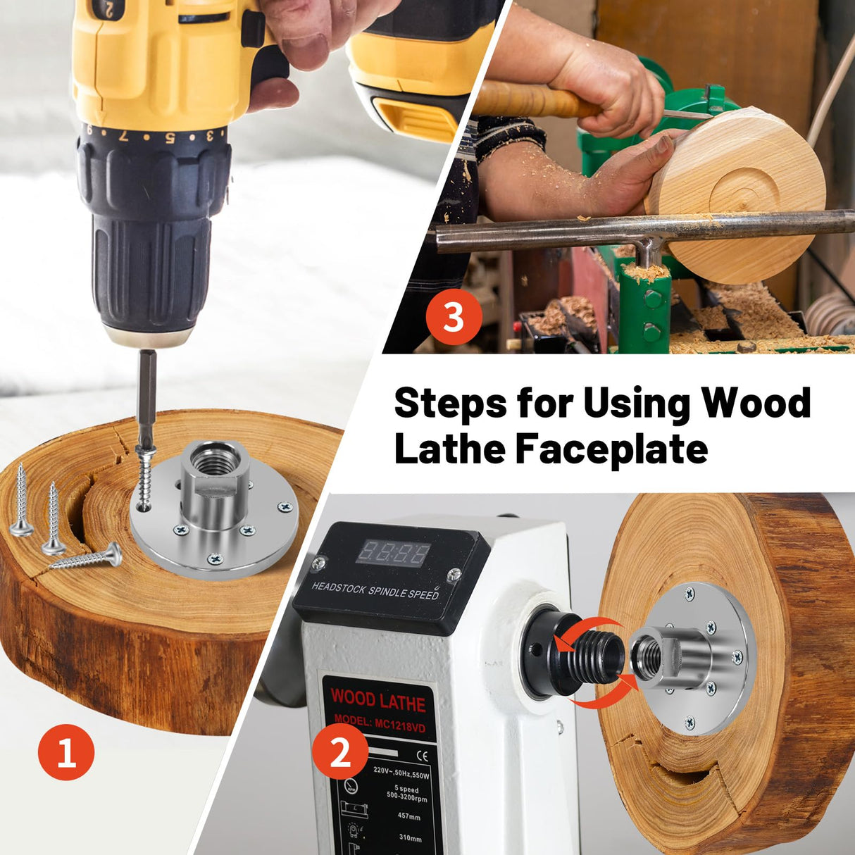 4" Steel Wood Lathe Faceplate,Faceplate for Wood Lathe,Lathe Face Plate Fit for 1" x 8TPI Spindle with Screwchuck HAowosi