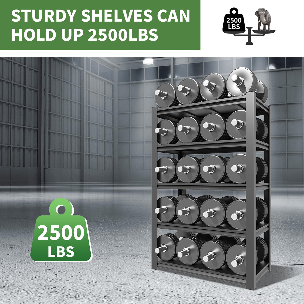 VIYET Garage Shelving,72" H Garage Shelves Heavy Duty, 3000Lbs 5 Tier Adjustable Storage Shelves Suitable for Warehouse, Basement, Workshop, 24" D*48" W *72" H(Black) VIYET