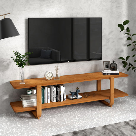 HollyHOME Bamboo TV Stand with Storage for TVs up to 65'', Modern Entertainment Center with 2 Open Shelf, Accent TV Media Console Table for Living Room, Bedroom, 55"(L), Walnut HollyHOME