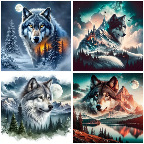 Axquilon 4 Pack Diamond Art Kits for Adults - Wolf Diamond Painting Kits for Adults, 5D Round Full Drill Gem Art, Paint by Diamonds Pictures DIY Crafts Kits 14x14 inch Axquilon
