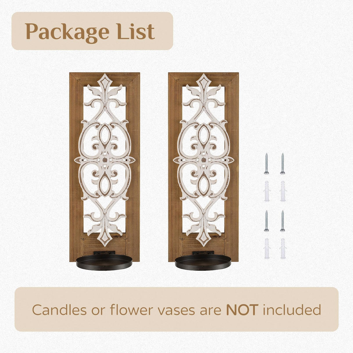 Rustic Wood Candle Sconces Wall Decor - Set of 2 Walasis Farmhouse Wall Candle Holder Decorative Carved Brown Candle Sconce Art Distressed Pillar Candles Holder for Fireplace Decor Walasis