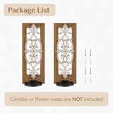 Rustic Wood Candle Sconces Wall Decor - Set of 2 Walasis Farmhouse Wall Candle Holder Decorative Carved Brown Candle Sconce Art Distressed Pillar Candles Holder for Fireplace Decor Walasis