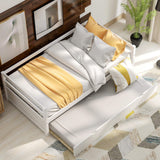 Merax Twin Daybed with Trundle, Solid Wood Captains Bed Twin Size Sofa Bed Frame (White) Merax