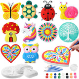 RoundFunny 10 Pack Summer Paint Your Own Stones for Adult Garden Stepping Stone Kit DIY Ceramic Butterfly Flower Turtle Ladybug Painting Craft Kits Painting Supplies Garden Outdoor Art Gifts RoundFunny