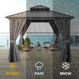 DWVO 10x10ft Hardtop Gazebo Double Roof with Nettings and Curtains, Heavy Duty Galvanized Steel Outdoor Vertical Stripes Roof for Patio, Backyard, Deck, Lawns, Grey DWVO