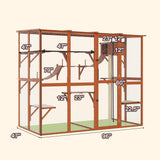 Large Walk-in Catio Wooden cat Houses for Multiple Outdoor Cats, Outdoor cat Enclosure with 4 Bridges & Transparent PVC Roof & sisal Scratcher, Kitty cat Condo Shelters (Orange) QUYZE