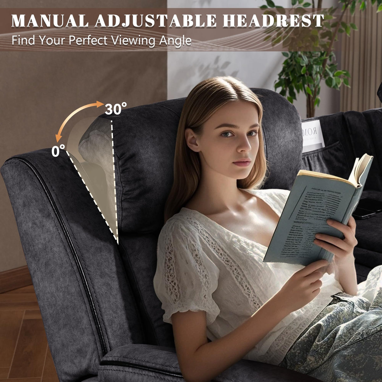 Zero Gravity Power Recliner Sofa Couch – Electric Reclining Sofa with Drop Down Table & Wireless Charging, 3 Seater Dual Reclining Couch with Adjustable Headrests for Living Room (Velvet, Grey) CALIVIA