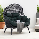 IRONCK Double Egg Chair Outdoor, 2 Person Wicker Lounge Chair, Oversized Thickened Padded Cushions and Headrests, 680 Lbs Egg Loveseat for Indoor, Patio, Living Room, Porch, Balcony, Dark Green IRONCK