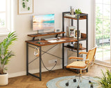 ODK 40-Inch Rustic Brown Small Computer Desk with Power Outlets, USB Charging Port, and Reversible Storage Shelves ODK