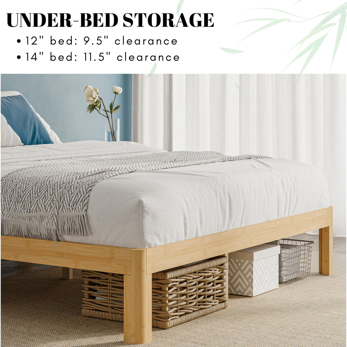 LAKKURI 12 Inch High Bamboo Wood King Size Bed Frame Platform, Steel Slat Support King Bed Frame, Sturdy, No Box Spring Needed, Easy Assembly, Noise Free LAKKURI